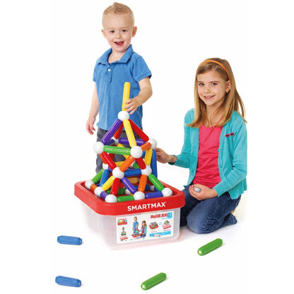 SMX 907 SmartMax Build XXL magneet speelgoed waarbij kinderen samen magnetisch bouwen met open ended speelgoed op box