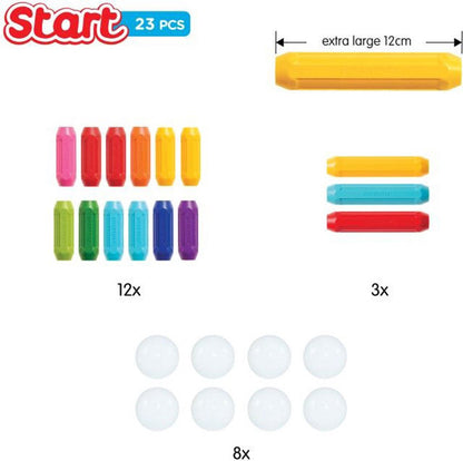 Overzicht van SmartMax Start SMX 309 23-delige set met 12cm extra large staven en witte magnetische balletjes