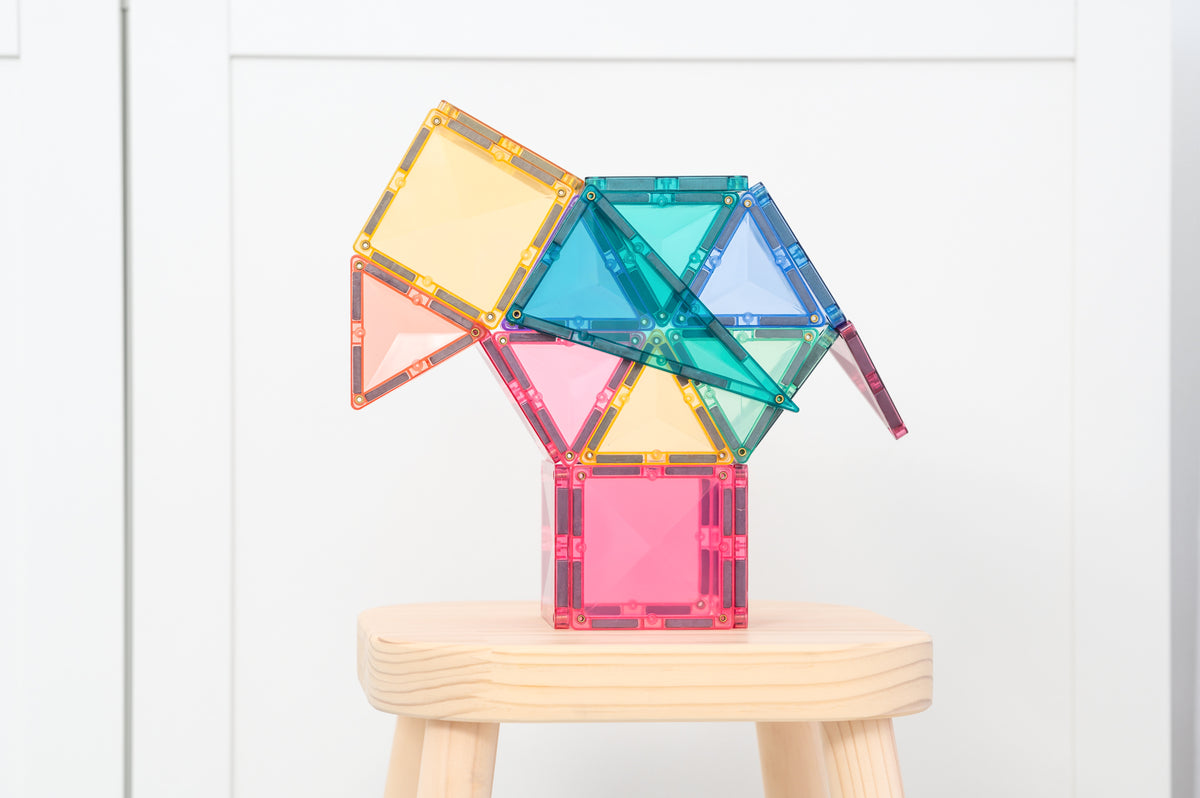 Speelgoed met magneten Connetix Pastel creatieve constructie houten kruk pastelkleuren tegels