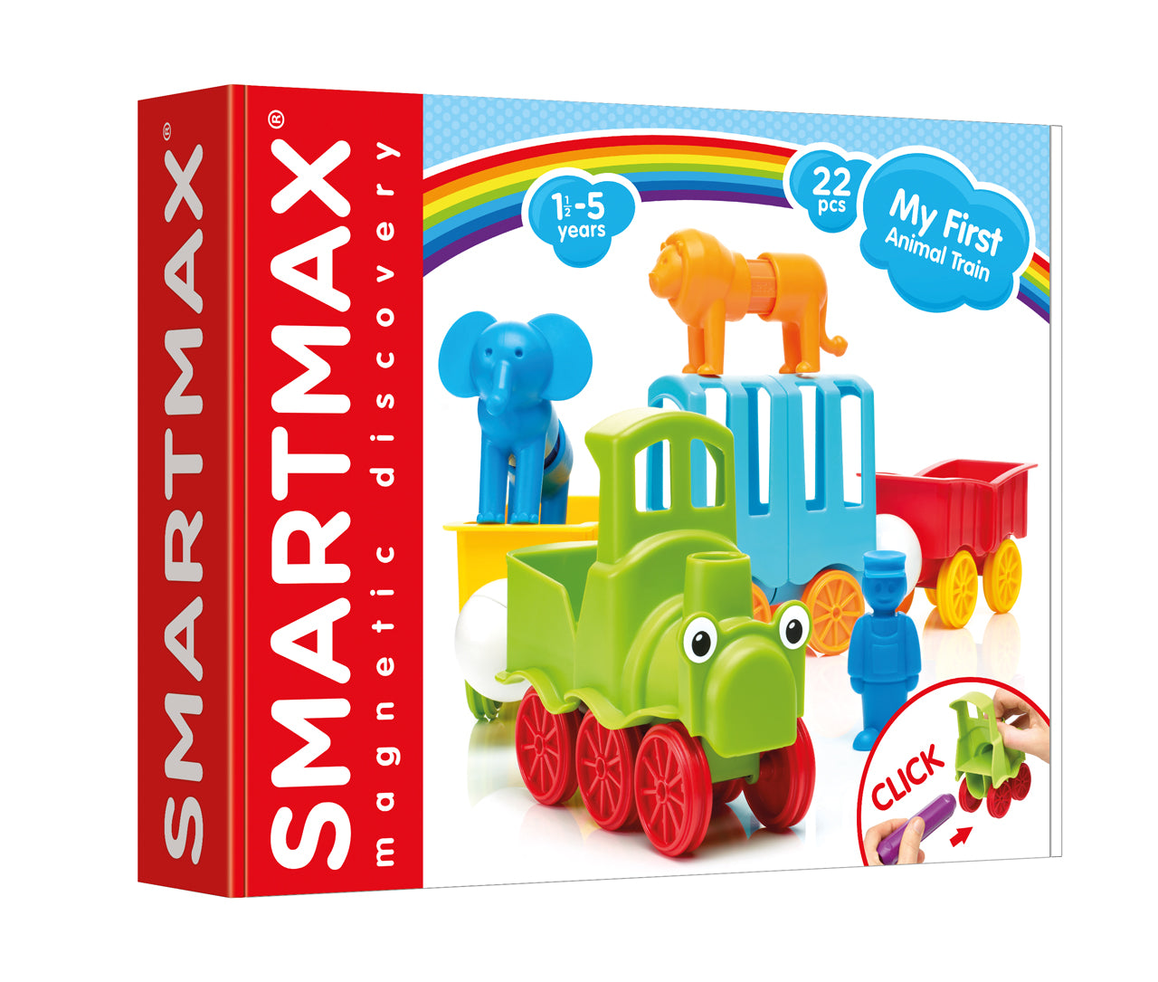 Voorkant verpakking SmartMax SMX 410 My First Animal Train, 22 magnetische stenen voor kinderen vanaf 1,5 jaar