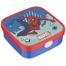 Rode en blauwe Spiderman broodtrommel van Marvel met Mepal sluiting, kleurrijk design voor kinderen en school lunchbox.