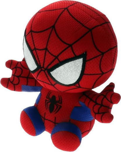 Rode en blauwe Spiderman knuffel in zittende houding, ideaal peuter speelgoed en zacht speelgoed voor jonge kinderen.