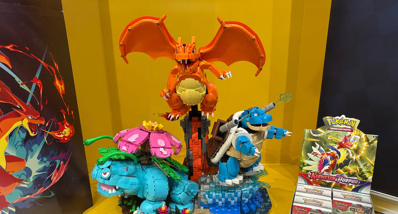 Lego pokemon 1st editie Charizard, Blastoise and Venusaur, nieuwe set van lego Close-up gepresenteerd op de Spielwarenmesse 2026.