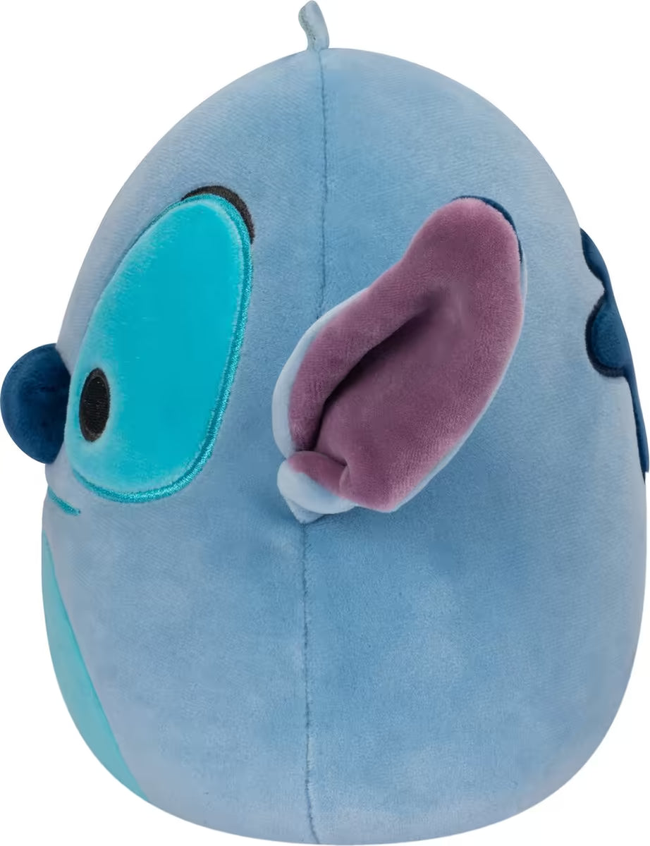Squishmallow Disney Stitch knuffel van zachte stof, zijaanzicht rechts, leuk en veilig speelgoed voor kinderen.