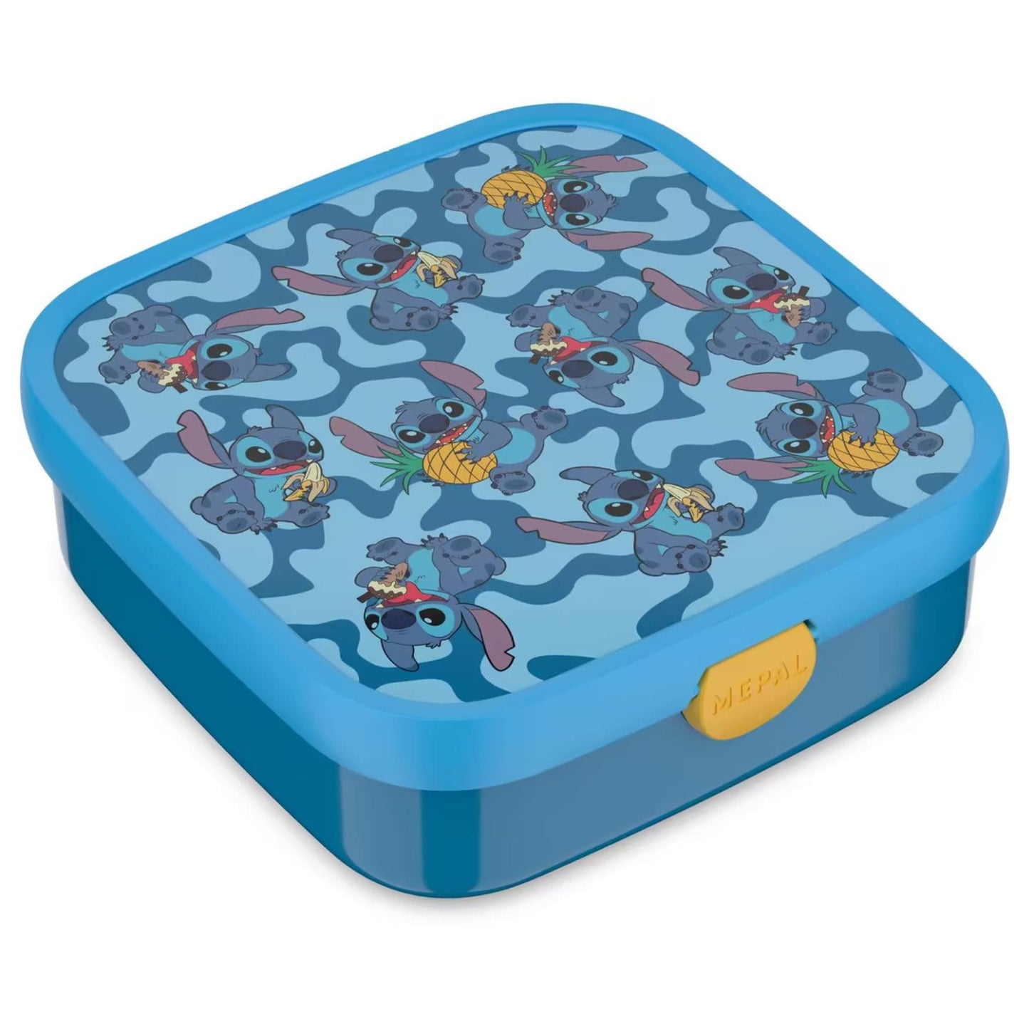 Blauwe Stitch broodtrommel van Mepal met vrolijke print, ideaal als kindvriendelijke lunchbox voor school of uitjes.