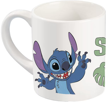 Voorbeeld van volledig gekleurde Disney Stitch mok met Totum verf, knutsel ideeën en creatief speelgoed voor kinderen.