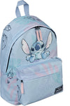 Stitch rugzak diagonaal aanzicht lichtblauw met roze ritsen voorvak Disney logo Undercover design