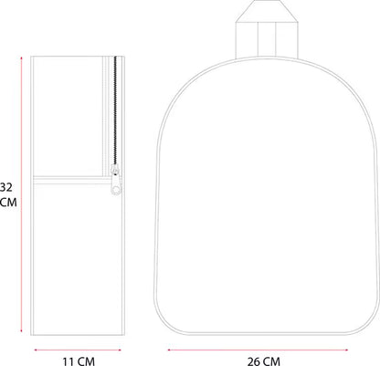 Technische tekening van Stitch rugzak kind met maten 32x26x11 cm, handig voor school en uitstapjes.