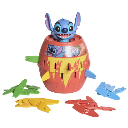 Stitch spel Pop Up met blauwe figuur in ton en gekleurde plankjes, ideaal kindvriendelijk spel voor thuis