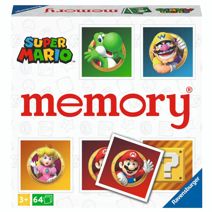 Voorkant van Ravensburger Super Mario memory spel, kleurrijke doos met personages, ideaal educatief speelgoed voor kinderen.