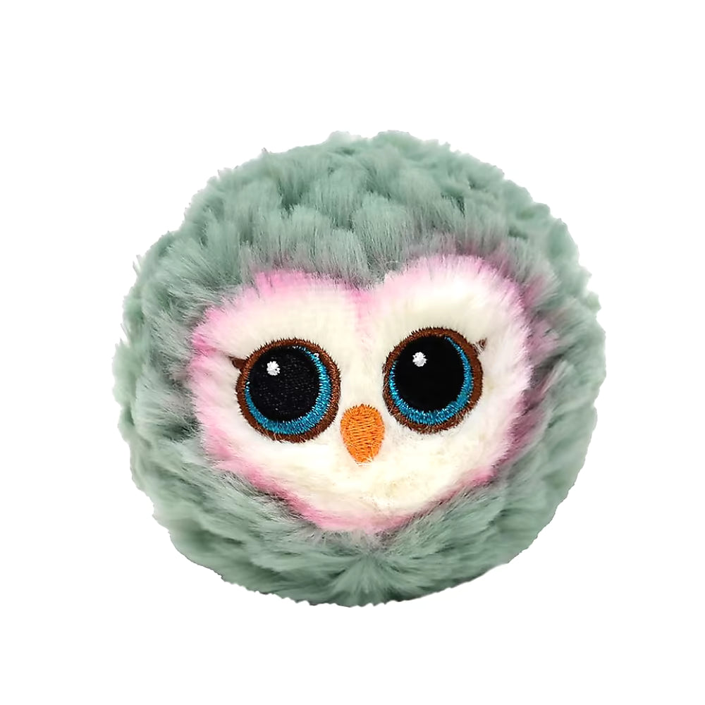 Ty Beanie Bouncers knuffel Stuiterbal - Feathers Owl Grey pluche speelgoed met grote blauwe ogen, ideaal cadeau voor kinderen.