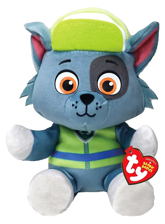 Ty PAW Patrol Rocky Knuffel 15cm in blauw en groen, zachte TY knuffel van pluche speelgoed, ideaal cadeau voor kinderen.