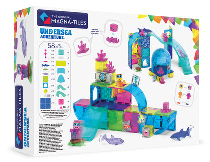 Undersea Adventure achterzijde verpakking met 58 magnetische onderdelen en inhoud overzicht Magna-Tiles