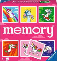 Voorkant van Ravensburger Unicorn Memory spel, kleurrijke eenhoorn illustraties, ideaal educatief speelgoed voor kinderen.