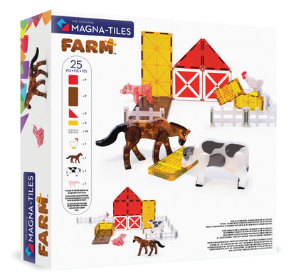 Zijkant verpakking magnetic magna tiles farm animals met inhoud 25 stuks en productinformatie