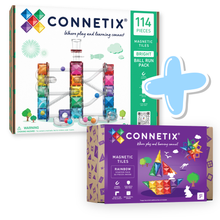 voordeelbundel van de 114 Bright ball run en de Rainbow starterset 60 van Connetix