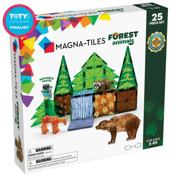 Voorkant doos Magnetic Magna Tiles forest animals - 25 magnetische bouwstenen met dierenfiguren, kinderen vanaf 3 jaar.