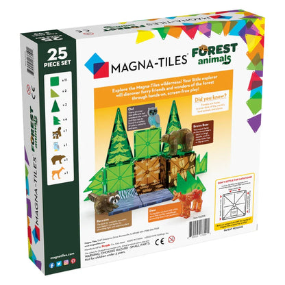 Voorkant doos Magnetic Magna Tiles forest animals bosdieren set 25 magnetische bouwstenen en transparante tegels.