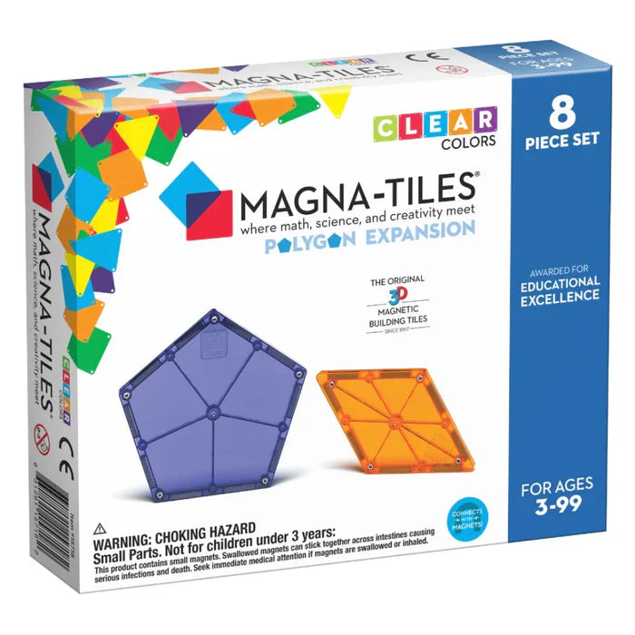 Magna Tiles Magnetic Polygons uitbreidingsset 8-delig en levendig voor STEAM-leren, leeftijd 3-99.