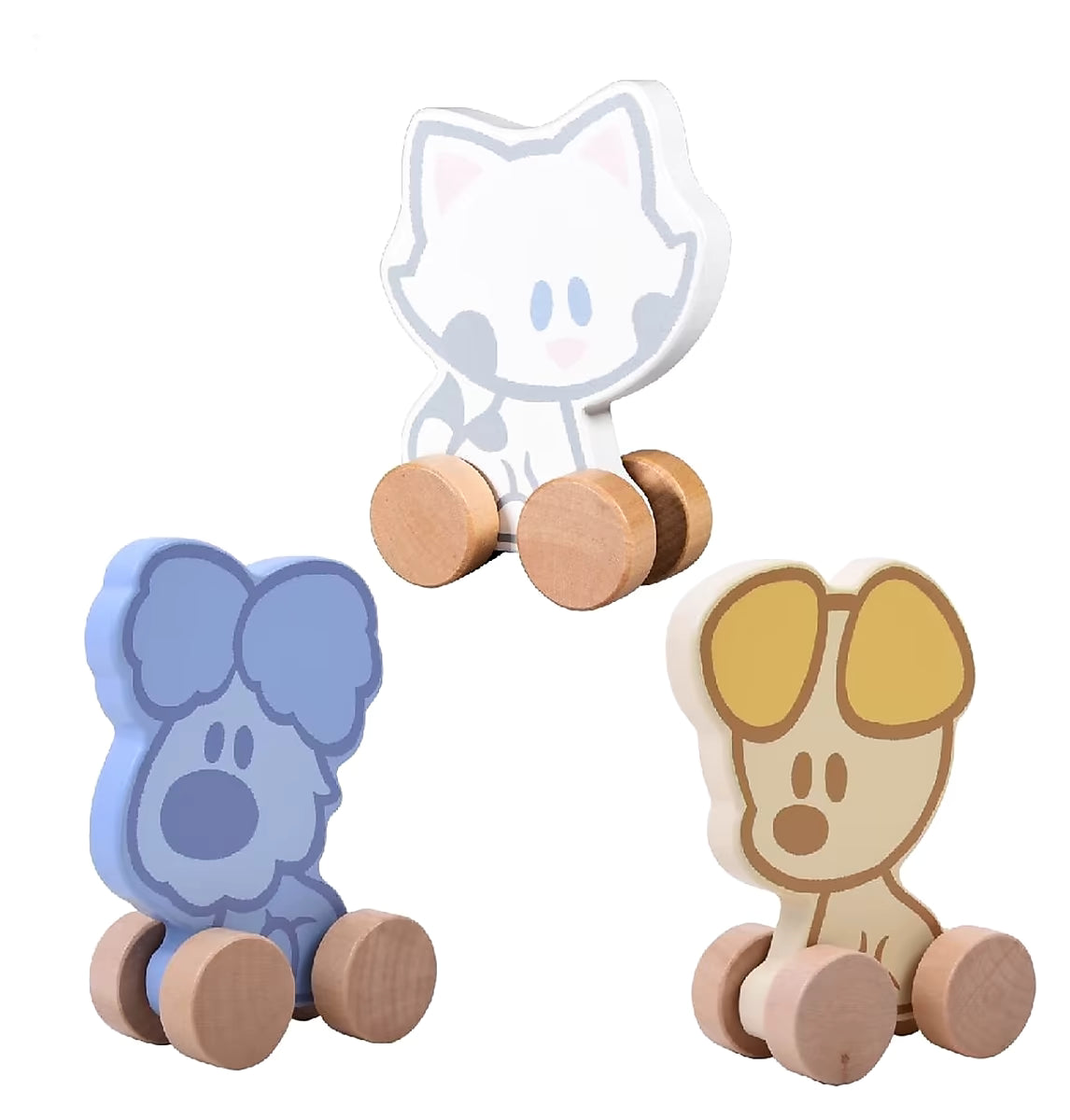 Complete houten trekfiguur set met Woezel, Pip en Buurpoes, duurzaam speelgoed in hout voor peuters en baby’s.