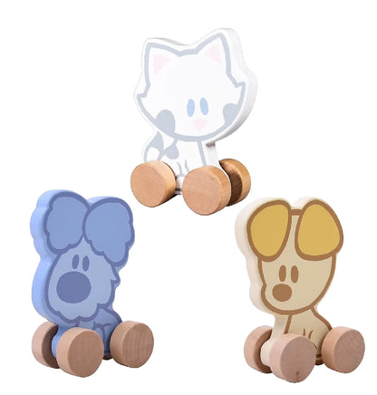 Complete houten trekfiguur set met Woezel, Pip en Buurpoes, duurzaam speelgoed in hout voor peuters en baby’s.